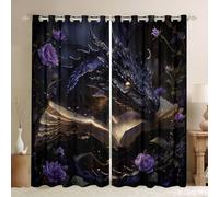 feelingyou Cortinas de ventana de dragón occidental,Tratamientos de ventana de cocina con impresión de animales salvajes exóticos,Flores rosas Boho Lila Cortinas para Ventana para Decoración del Hogar
