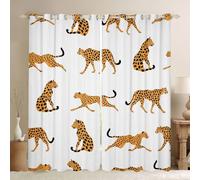 feelingyou Cortinas de ventana de guepardo africano, tamaño M lindo animal granja estilo sombra decoración del hogar animales salvajes estampado leopardo blanco cortinas de ventana 2 paneles para