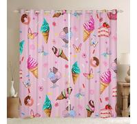 feelingyou Cortinas de ventana de helado para cocina, tamaño XL, dulce rosquilla, mariposa, flores soñadoras, decoración del hogar, dulce postre, decoración de estrellas, cortinas de ventana rosadas