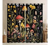 feelingyou Cortinas de ventana de hongos para dormitorio, tamaño S hojas de girasol botánicas hermosas flores de acuarela sombra decoración del hogar hojas de plantas silvestres cortinas de ventana 2