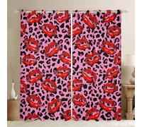 feelingyou Cortinas de ventana de labios rojos,Cortinas de decoración para el hogar con estampado de leopardo rosa y negro, estampado de piel de guepardo salvaje, estilo moderno, cortinas de ventana