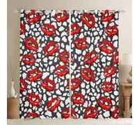 feelingyou Cortinas de ventana de labios rojos, gris blanco leopardo estampado de animales tratamientos de ventana de cocina, patrón de piel de guepardo salvaje cortinas de ventana de estilo moderno