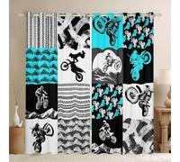 feelingyou Cortinas de ventana de motocicleta para dormitorio, tamaño L, motocross, jinete, negro, azul, sombra, decoración del hogar, tema de carreras, deportes extremos, cortinas de ventana, 2