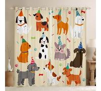feelingyou Cortinas de ventana de perro de dibujos animados, tamaño XXL lindo cachorro hueso pata impresión sombra decoración del hogar mascotas kawaii animal tema cortinas de ventana para niños