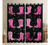 feelingyou Cortinas de ventana de vaquera occidental, patrón de botas de vaquero negro rosa cortinas de decoración del hogar, estilo suroeste brillante galaxia duradera cortinas de ventana para