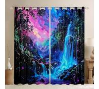 feelingyou Cortinas opacas de flujo de agua, piedras vegetales brillantes para niños y niñas, decoración de la habitación, brillo cielo estrellado cortinas de ventana, azul púrpura rosa 2 paneles