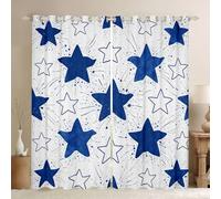 feelingyou Cortinas para ventana con estampado de estrellas, tamaño XXL, 260 x 140 cm, lindas estrellas geométricas, decoración de estrellas, buenas cortinas opacas, acuarela, graffiti azul, juego de