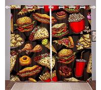 feelingyou Cortinas para ventana de pizza para niños, regalo para niños, deliciosa comida rápida, cortina de ventana, hamburguesa caliente perro caliente ligero de poliéster de microfibra para