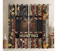 feelingyou Cortinas rústicas para ventana de ciervos, panal hexagonal, tratamientos de ventana de cocina, rayas camo hojas de impresión cortinas de ventana de cabina para decoración del hogar, 2