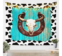 feelingyou Cowboy Occidental Pared Colgante Toro Cráneo Herradura Patrón Tapiz Rústico Granja Tablero Leche Vaca Impresión Tapiz de Microfibra Ligera para Dormitorio Sala de Estar Tamaño L