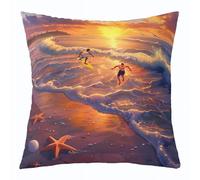feelingyou Cubierta de cojín de playa puesta de sol, 55 x 55 cm, lindas estrellas de mar, coloridas, nubes, funda de cojín para adultos, dibujos animados, surf, deportes