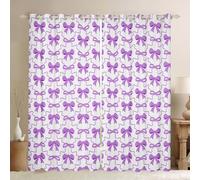 feelingyou Cute Bow Knot Blackout Cortinas, Lazo Coquette Estética Niños Niñas Decoración de Habitación de Dibujos Animados Nudo Mariposa Cortinas de Ventana, Púrpura 2 Paneles, Tamaño M