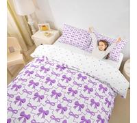 feelingyou Cute Bow Knot Edredón Set Tamaño M Tamaño Corbata Coquette Estética Niños Dibujos Animados Mariposa Nudo Decoración Espacial, Cubierta De Edredón Púrpura, 1 Funda de Almohada (Sin Manta)