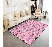 feelingyou Cute Bowknot Alfombra de Sala de Estar 100 x 150 cm Kawaii Lazo Rosa Negro Alfombra de Área de Dormitorio para Niños Adolescentes Estilo Pixelado Geométrico Interior Mate Decoración del