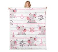 feelingyou Cute Elephant Kids Manta de forro polar con lazo rosa Kawaii Animal Salvaje Manta para Adultos Ancla Timón Náutico Ligero Poliéster Sofá Sherpa Manta Tamaño Queen
