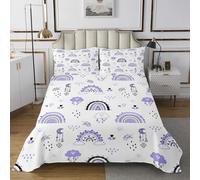 feelingyou Cute Rainbow Edredón 2pcs Kawaii Lila Princesa Estilo Dibujo Coverlet Quilt para Niños Adolescentes Adultos Bonita Estrellas Luna Nube Ropa de Cama Set S Tamaño