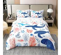 feelingyou Cute Sealife 100% algodón natural edredón tamaño S ballena pulpo estrella de pescador coral juego de ropa de cama de dibujos animados océano cubierta 2pcs