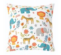 feelingyou Cute Wild Animal Cojín Cubierta, Kawaii Elefante León Cebra Animal Cojín Caso para Sofá RV Camper Colorido Dibujos Animados Pétalos para Niños Niñas Impresión Doble Cara, 60 x 60 cm