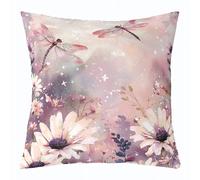 feelingyou Dragonfly Funda de cojín 50 x 50 cm, acuarela margarita floral planta cubierta para oficina sala de estar vida silvestre brillo corbata color funda de impresión para sofá sofá impresión