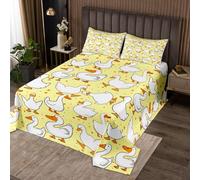 feelingyou Edredón de ganso de dibujos animados tamaño L, hermoso pato divertido boceto amarillo conjunto con 2 fundas de almohada, lindo ganado de granja de microfibra para niños y adultos