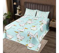 feelingyou Edredón de pato de dibujos animados tamaño L, hermoso ganso divertido bosquejo azul edredón conjunto con 2 fundas de almohada, lindo ganado granjero animal microfibra Coverlet Set para