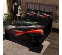 feelingyou Edredón de pesca de cebo tamaño L para mujeres adultas, rústico, casa de campo, juego de edredón de madera marrón con 2 fundas de almohada, gancho de pescado 3D para amantes de la pesca