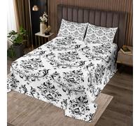 feelingyou Edredón floral de encaje gótico 2 piezas Damasco negro retro estampado Coverlet Quilt Abstracto Floral Ropa de cama Set S tamaño S