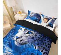 feelingyou Edredón infantil de guepardo blanco tamaño M moderno San Valentín leopardo soñador rosas azules funda para niños niñas Widlife animales tema juego de ropa de cama (1 funda de almohada)