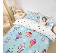 feelingyou Edredón infantil de helado tamaño S tamaño acuarela postre pastel corazón patrón mantas cubierta para dormitorio música símbolo estrella dibujos animados línea impresión azul juego de ropa