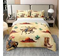 feelingyou Edredón rústico vaquero 100% algodón natural tamaño XL marrón botas de vaquero cactus impresión puesta de sol juego de ropa de cama retro desierto paisaje natural cubierta de edredón, 3