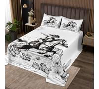 feelingyou Edredón vaquera occidental tamaño L para mujeres adultas, caballo salvaje, desierto, cactus, boceto, edredón con 2 fundas de almohada, rústico, casa de campo, dibujado a mano, ropa de cama