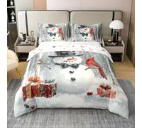 feelingyou Elegante muñeco de nieve 100% algodón natural edredón tamaño S aves rústicas ropa de cama conjunto selva nieve paisaje cubierta 2pcs