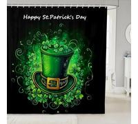 feelingyou Feliz Día de San Patricio Cortina de Ducha Tamaño M Sombrero Verde Salvado Decoración Cortina de Baño para Niños Adolescentes Cuatro Hojas Clover Decoración Cortinas de Baño Impermeable con