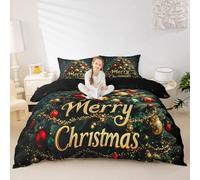 feelingyou Feliz Navidad niños edredón tamaño L brillo brillante suave poliéster manta cubierta de bolas de Navidad impresión juego de ropa de cama (2 fundas de almohada)