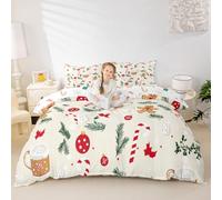 feelingyou Feliz Navidad niños edredón tamaño L lindo pan de Ingeberpan hombre galleta suave poliéster manta cubierta caramelo malvavisco hojas juego de ropa de cama (2 contenedores de almohada)