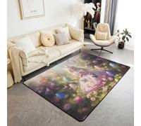 feelingyou Feliz Pascua Alfombra de Salón 100 x 150 cm Coloridos Huevos Mariposa Flores Dormitorio Alfombra para Niños Adolescentes Soñadora Princesa Conejera Estética Interior Estera Decoración del