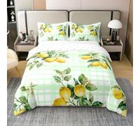 feelingyou Fresco limón 100% algodón natural edredón tamaño S frutas de verano patrón cuadrícula juego de cama para niños adolescentes verde menta amarillo cubierta cubierta, 2pcs