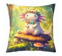feelingyou Funda de cojín Axolotl, 45 x 45 cm, Kawaii Axolotl, funda de cojín para niños, animales 3D, selva, paisaje, rústico, seta, mariposa, funda de cojín