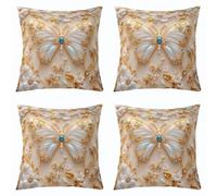 feelingyou Funda de cojín con diseño de mariposa 3D, 50 x 50 cm, maravillosas perlas de diamantes brillantes, funda de almohada para adultos, hermosas flores blancas, fundas de almohada para sala de