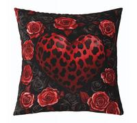 feelingyou Funda de cojín con estampado de leopardo, 45 x 45 cm, diseño retro de rosa y corazón, para niños, animales salvajes, estampado negro y rojo
