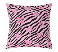 feelingyou Funda de cojín con lazo rosa, 45 x 45 cm, estampado de cebra, piel de animal salvaje, funda de cojín negra para niños y niñas