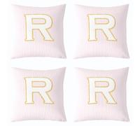 feelingyou Funda de cojín con letra inicial, 50 x 50 cm, bonita funda de cojín con monograma del alfabeto para adultos, color rosa y blanco a rayas, fundas de almohada para salón