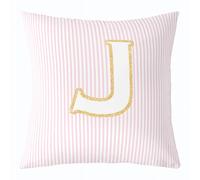feelingyou Funda de cojín con letra inicial J, 50 x 50 cm, bonito monograma alfabeto, funda de cojín rosa y blanco a rayas para sofá