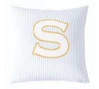 feelingyou Funda de cojín con letra inicial S, 60 x 60 cm, diseño de alfabeto con monograma, funda de cojín minimalista a rayas azules y blancas para sofá