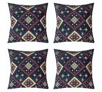 feelingyou Funda de cojín de arte abstracto 40 x 40 cm, diseño geométrico de rombo, estampado de rombo, estampado de estrellas doradas, vintage, tribal, decoración de sofá