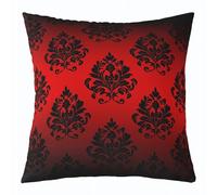 feelingyou Funda de cojín de damasco negro, 50 x 50 cm, diseño vintage gótico de encaje floral, para oficina, salón, color rojo, bohemio, victoriano, barroco, funda de cojín para sofá, estampado