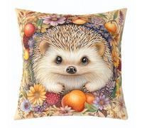 feelingyou Funda de cojín de dibujos animados de Hedgehog, 60 x 60 cm, diseño vintage de margaritas y frutas florales, funda de cojín con diseño de animales salvajes, estilo rústico