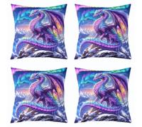 feelingyou Funda de cojín de dragón púrpura 45 x 45 cm cuento de hadas animal occidental tema lanzar funda de almohada para adolescentes cielo estrellado montaña sofá fundas
