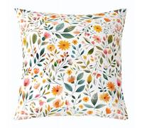 feelingyou Funda de cojín de flores de acuarela, 55 x 55 cm, coloridas hojas verdes florales impresas, funda de cojín para niñas, amarilla, simple, rural, retro, patrón de plantas