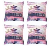 feelingyou Funda de cojín de flores de cerezo, 50 x 50 cm, acuarela, flores rosadas japonesas, funda de almohada para adultos, diseño de escenario tradicional, fundas de almohada para sala de estar